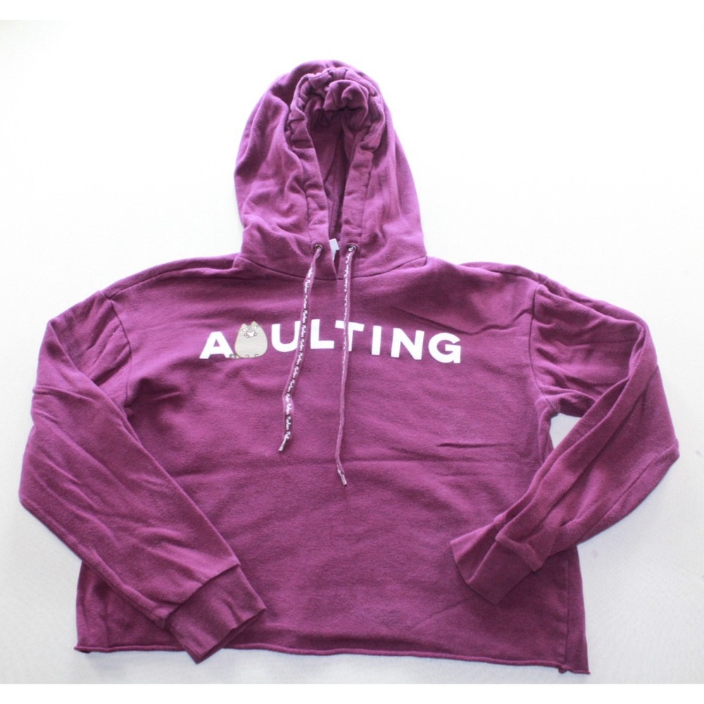 Pusheen Pullover Hoodie Women Large Purple Adulting Graphic Branded Drawstrings